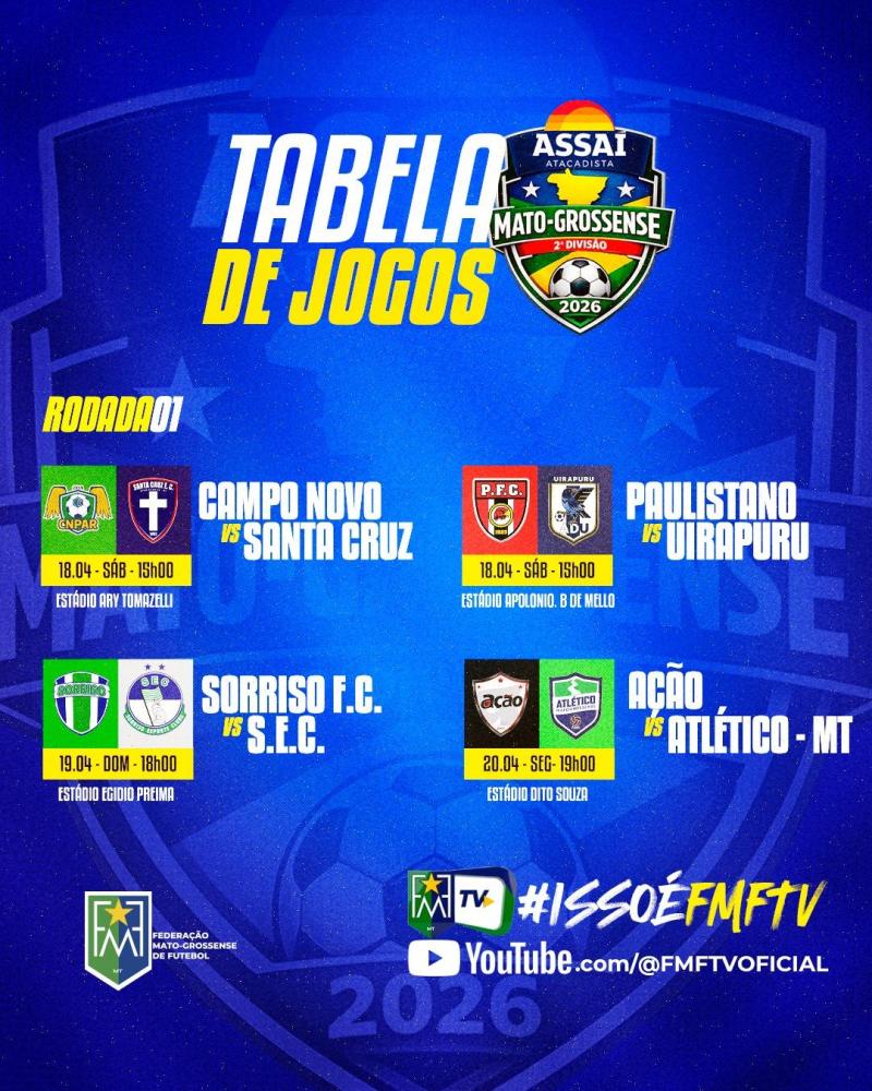 Assaí Mato-grossense 2ª Divisão começa neste sábado com quatro jogos na 1ª rodada