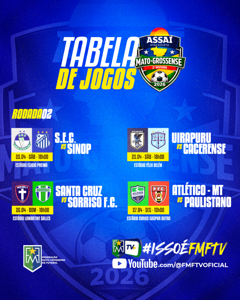 Assaí Mato-grossense 2ª Divisão 2026 tem sequência com jogos da segunda rodada
