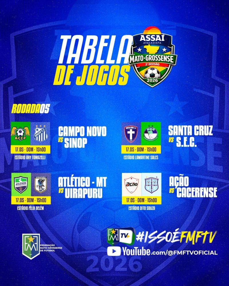Última rodada da primeira fase define classificados no Assaí Mato-grossense 2ª Divisão 2026